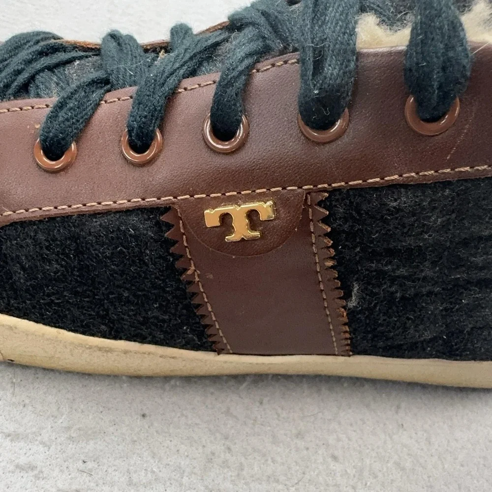 Tory Burch Shearling Wool Felt Shoes Womens Size 9 Brown Low Top Casual Sneakers